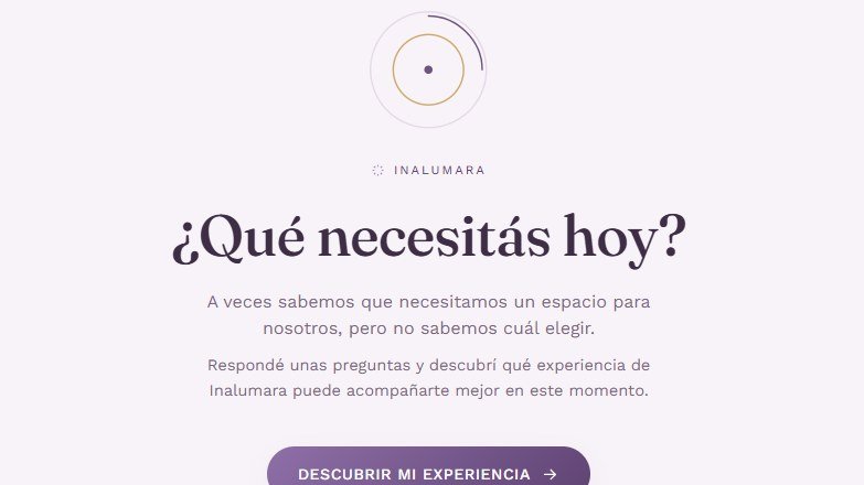 Portada de la landing de Inalumara con la pregunta ¿Qué necesitás hoy?